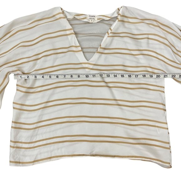 Anthropologie Guapa Striped Kimono Top 100% Cupro Small Cream Gold Boho $98‎ - Picture 5 of 10